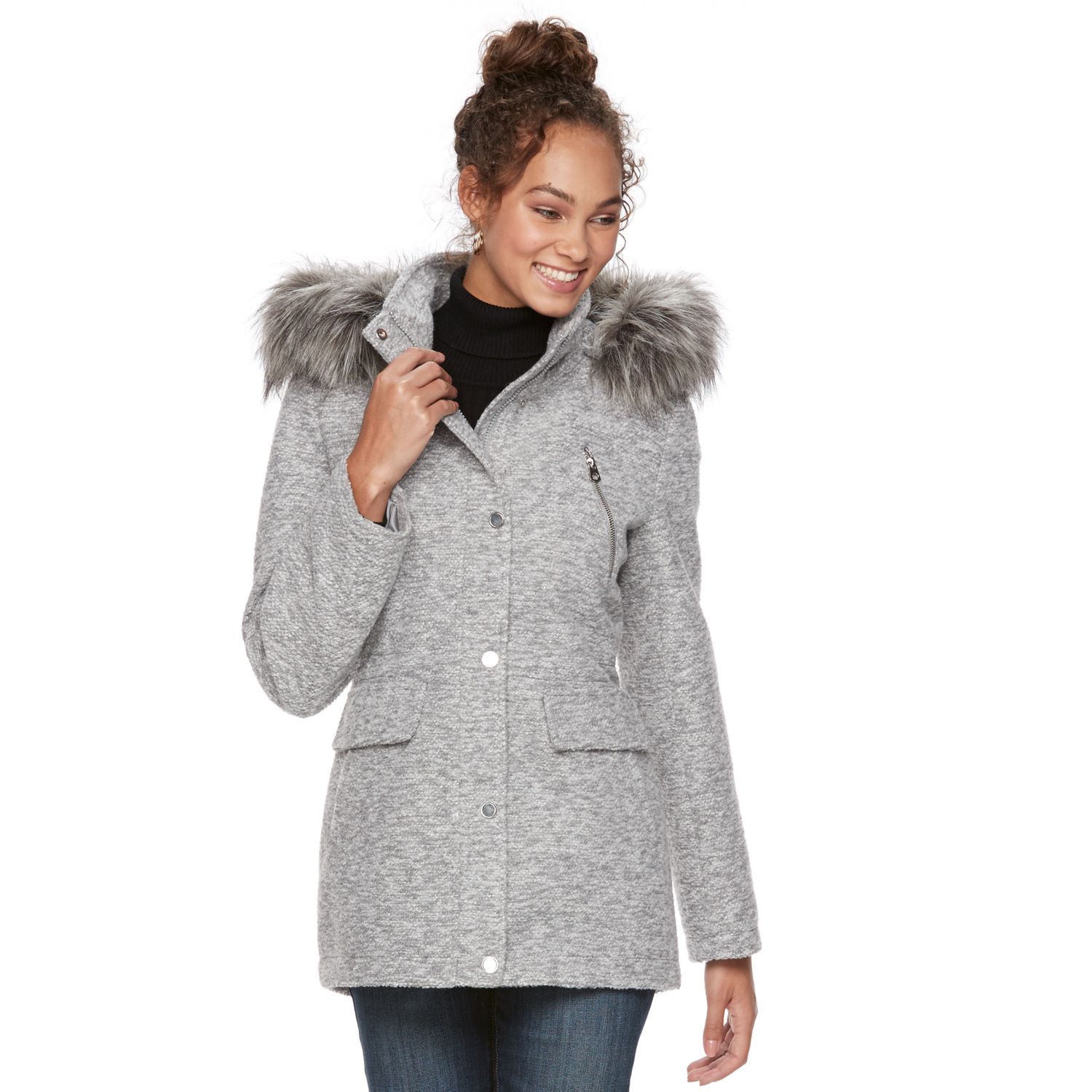 grey fur trim coat