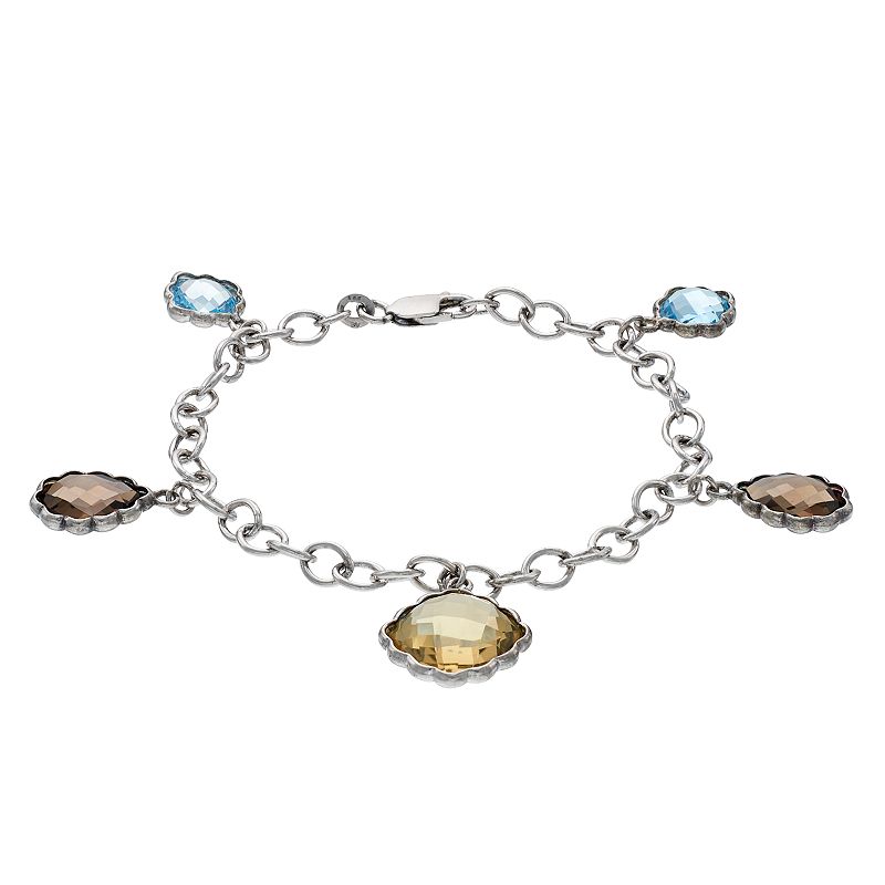 Sterling Silver Gemstone Charm Bracelet, Womens, Size: 7.5, Multicolor