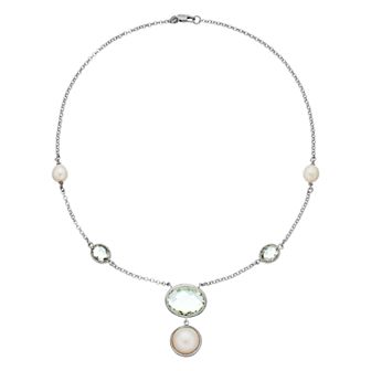 Sterling Silver Freshwater Cultured Pearl & Green Quartz Necklace