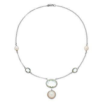 Sterling Silver Freshwater Cultured Pearl & Green Quartz Necklace