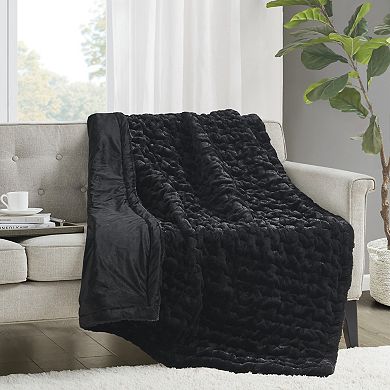 Madison Park Ruched Faux Fur Throw