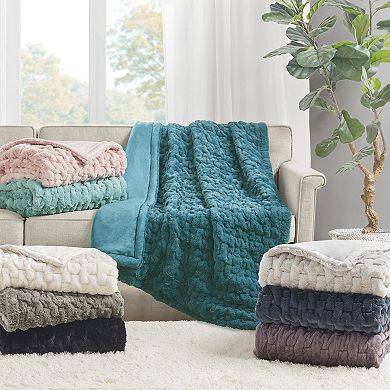 Madison Park Ultra Soft Ruched Faux Fur Throw Blanket