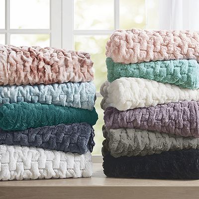 Madison Park Ultra Soft Ruched Faux Fur Throw Blanket