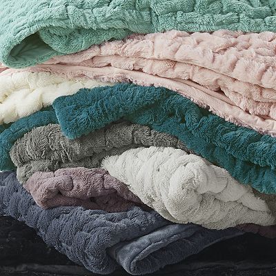 Madison park ruched faux fur throw blanket hotsell