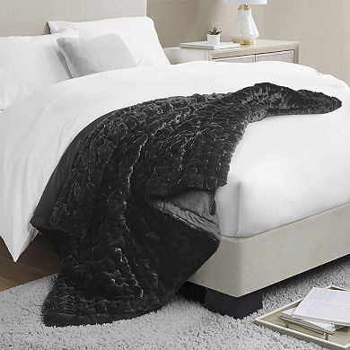 Madison Park Ruched Faux Fur Throw