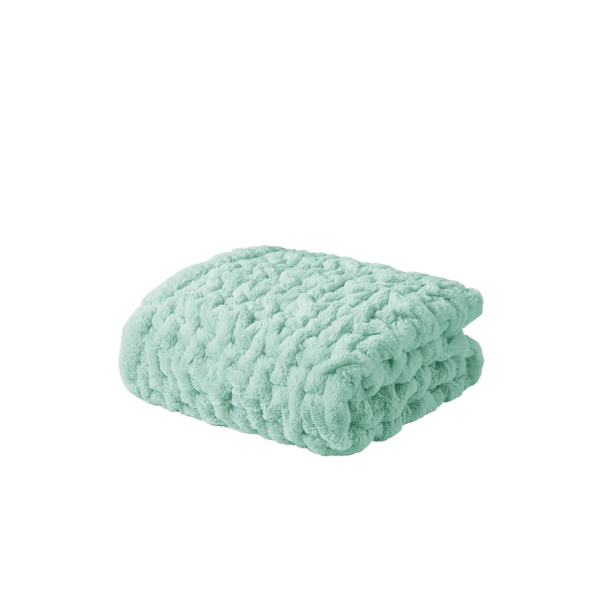 Madison Park Ultra Soft Ruched Faux Fur Throw Blanket, Blue