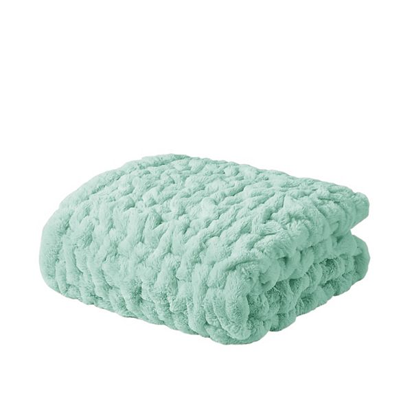 Madison Park Ultra Soft Ruched Faux Fur Throw Blanket - Aqua