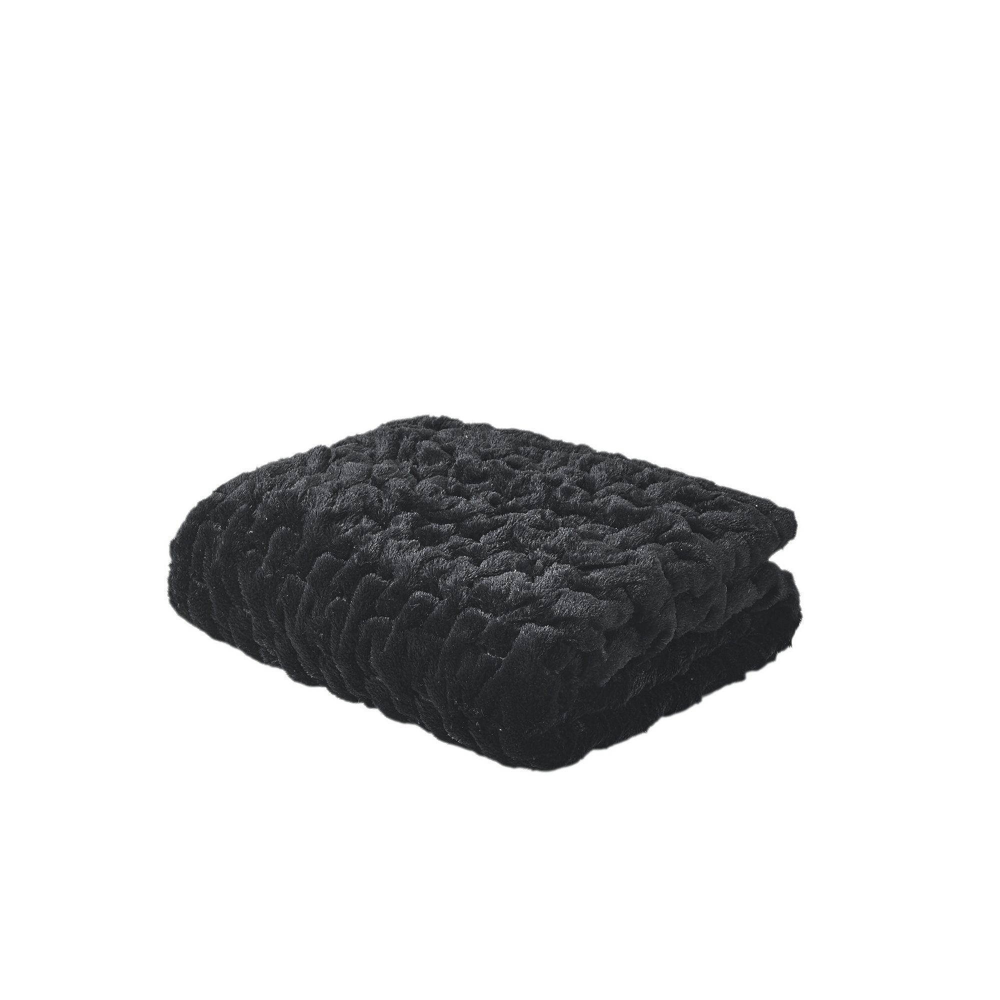 Madison Park Ultra Soft Ruched Faux Fur Throw Blanket, Black