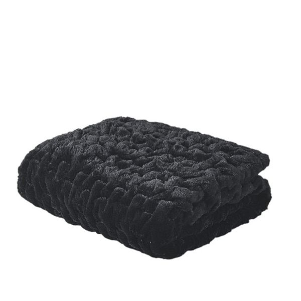 Madison Park Ultra Soft Ruched Faux Fur Throw Blanket - Black