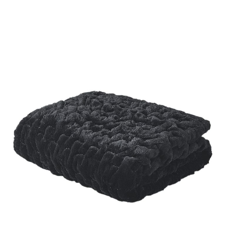 Madison Park Ultra Soft Ruched Faux Fur Throw Blanket, Black