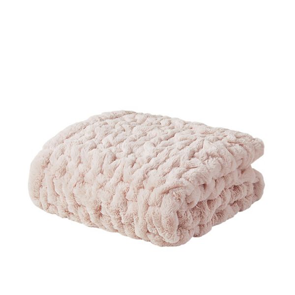 Madison Park Ultra Soft Ruched Faux Fur Throw Blanket - Blush