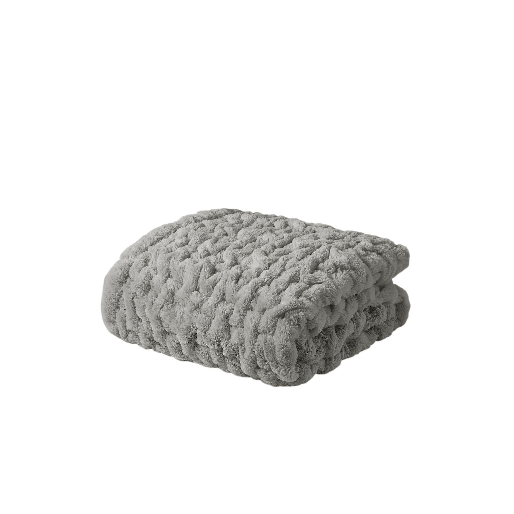Madison Park Ultra Soft Ruched Faux Fur Throw Blanket, Gray