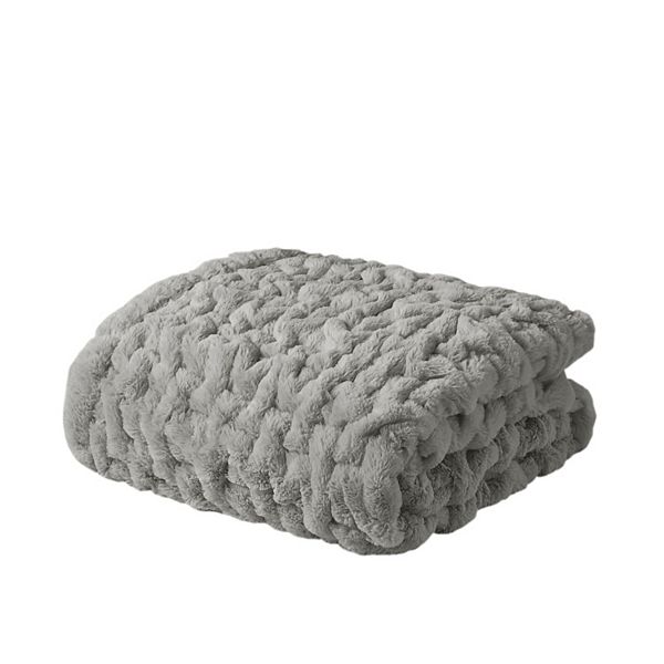 Madison Park Ultra Soft Ruched Faux Fur Throw Blanket - Gray