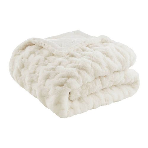 Madison Park Ruched Faux Fur Throw