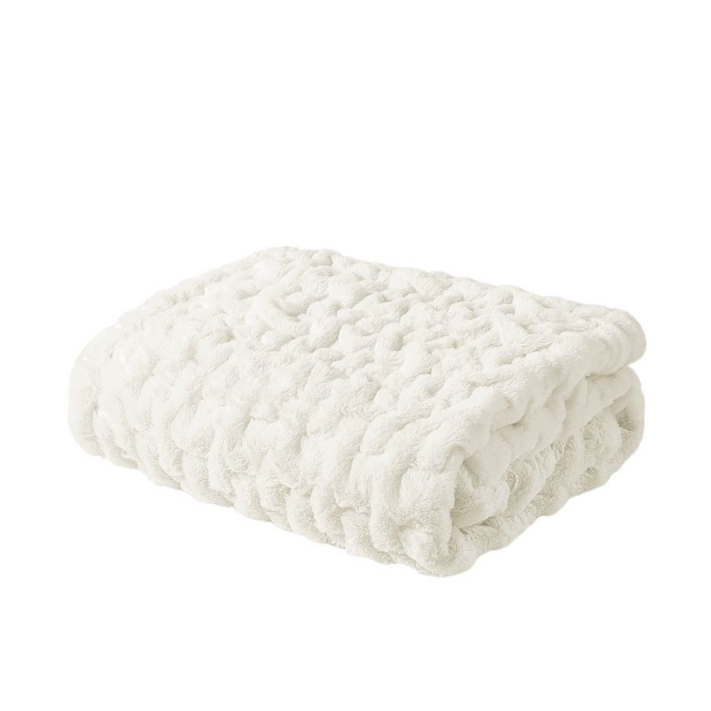 Madison Park Ultra Soft Ruched Faux Fur Throw Blanket, Natural