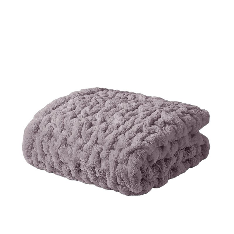 Madison Park Ultra Soft Ruched Faux Fur Throw Blanket, Lt Purple