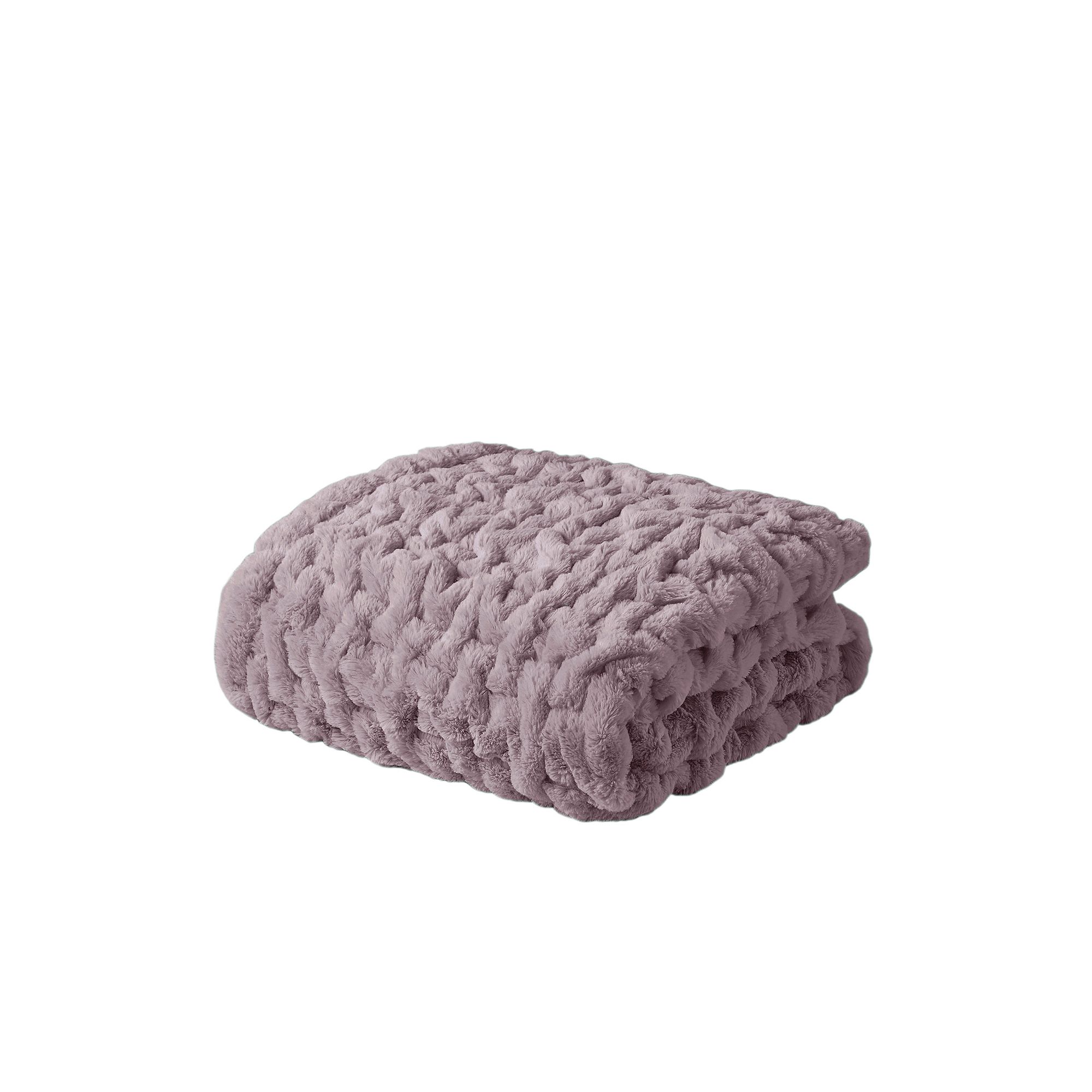 Madison Park Ultra Soft Ruched Faux Fur Throw Blanket, Purple Gray