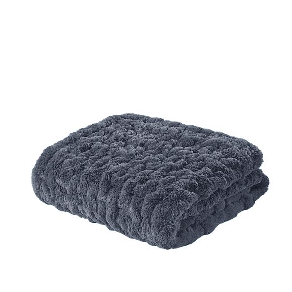 50&#34;x60&#34; Ruched Faux Fur Throw Blanket Slate Blue - Madison Park