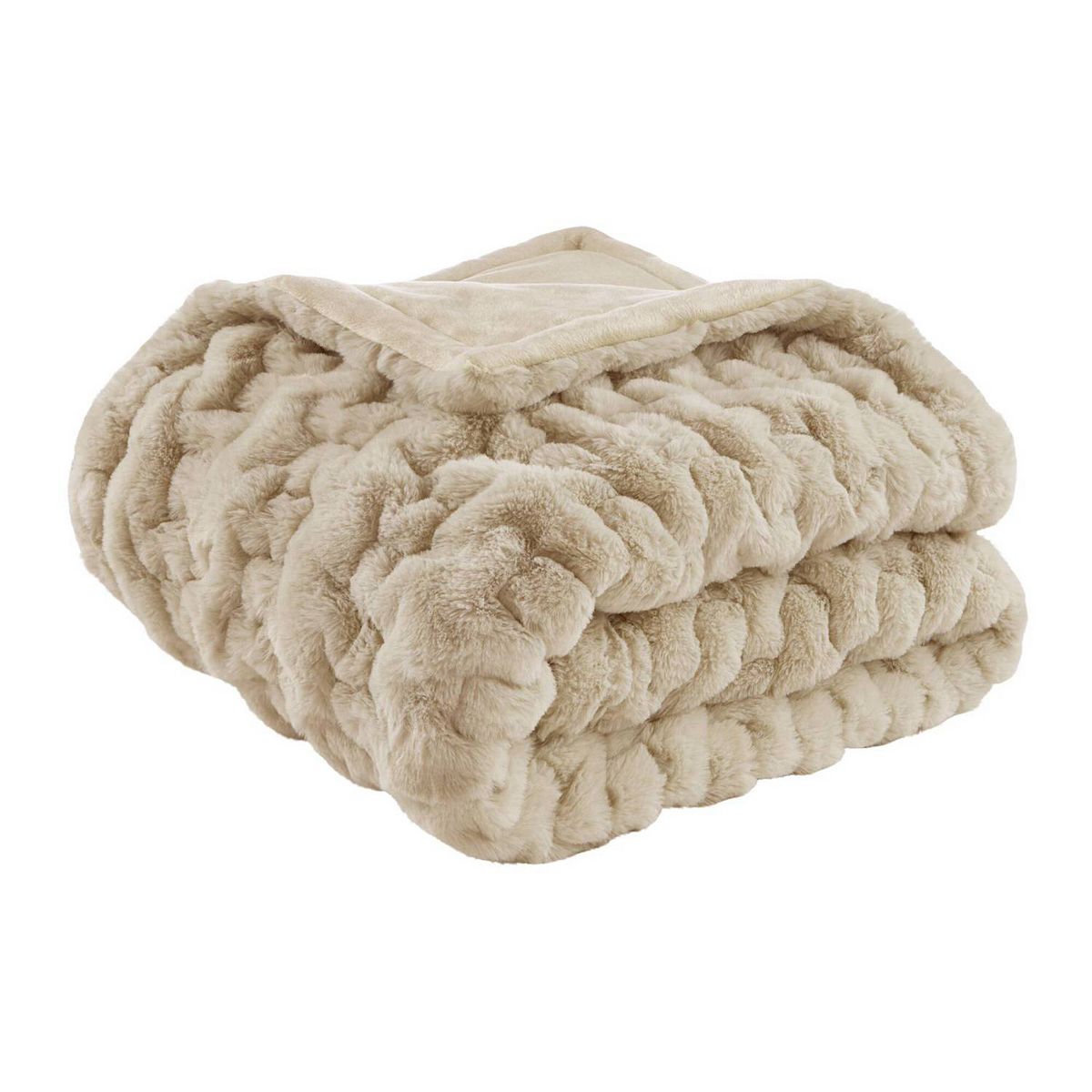 Madison Park Ultra Soft Ruched Faux Fur Throw Blanket - Tan