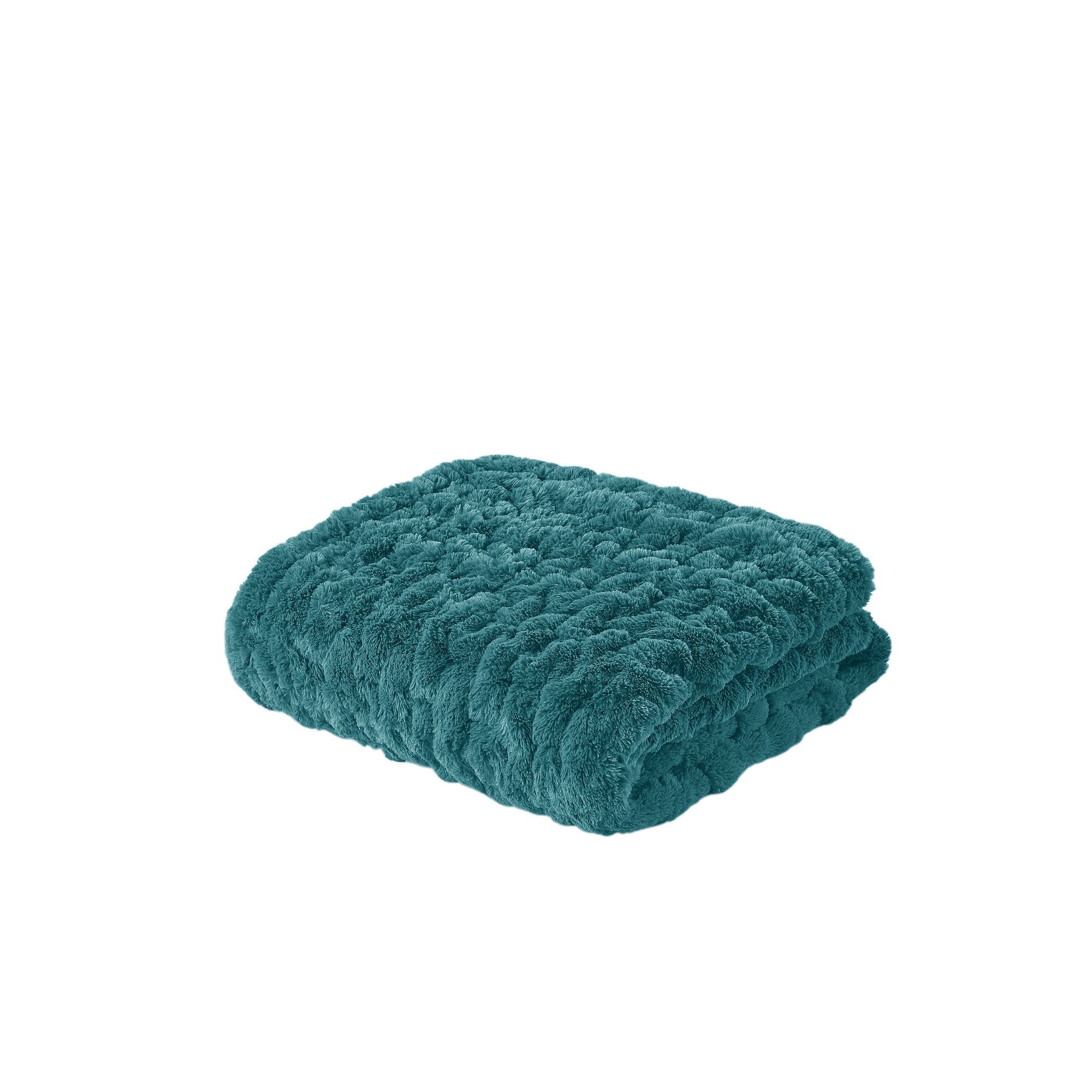 Madison Park Ultra Soft Ruched Faux Fur Throw Blanket, Blue