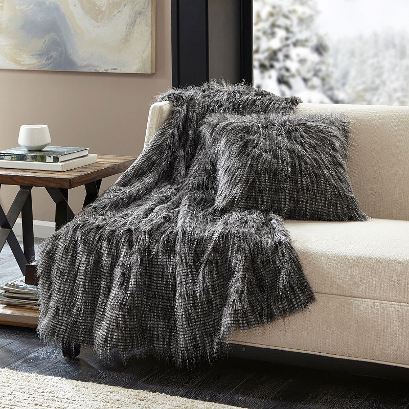 Madison Park Edina Faux Fur Throw Blanket, Black