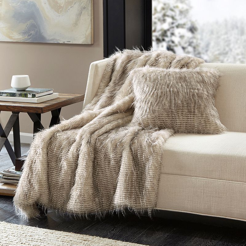 Madison Park Edina Faux Fur Throw Blanket, Natural