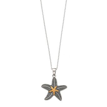 Sterling Silver & 14k Gold Over Silver Starfish Pendant Necklace