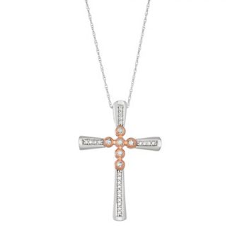 Two Tone 10k White Gold 1/6 Carat T.W. Diamond Cross Pendant