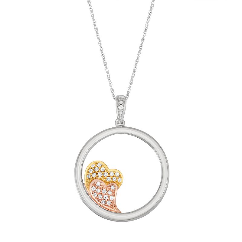 Tri Tone 10k White Gold 1/6 Carat T.W. Diamond Circle Pendant, Womens