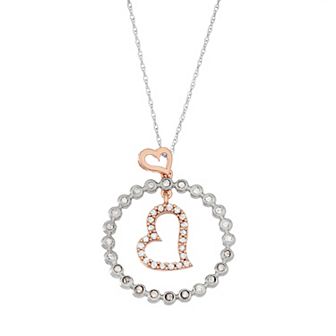 Two Tone 10k White Gold 1/3 Carat T.W. Diamond Circle & Heart Pendant