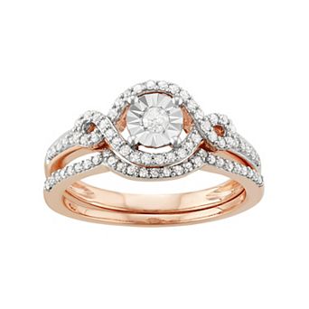 HDI 10k Rose Gold 3/8 Carat T.W. Diamond Halo Engagement Ring Set
