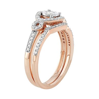 10k Rose Gold 3/8 Carat T.W. Diamond Halo Engagement Ring Set