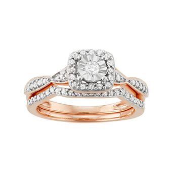 HDI 10k Rose Gold 3/8 Carat T.W. Diamond Square Halo Engagement Ring Set
