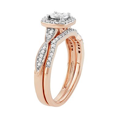 10k Rose Gold 3/8 Carat T.W. Diamond Square Halo Engagement Ring Set
