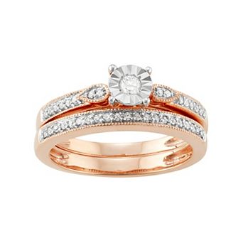 10k Rose Gold 1/4 Carat T.W. Diamond Engagement Ring Set