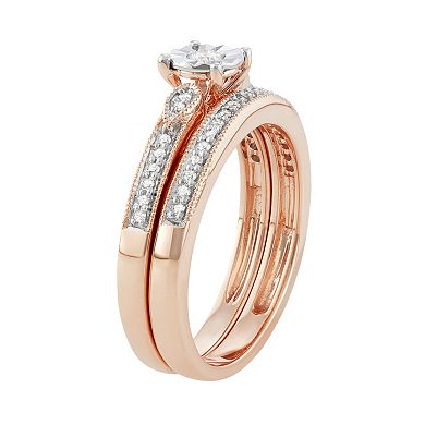 10k Rose Gold 1/4 Carat T.W. Diamond Engagement Ring Set