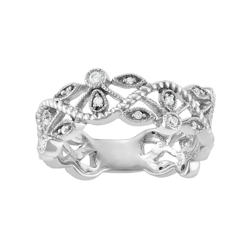 10k White Gold 1/5 Carat T.W. Diamond Wave Ring, Womens