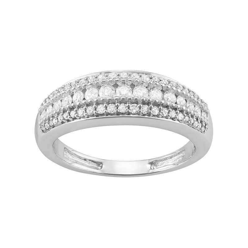 10k White Gold 1/2 Carat T.W. Diamond Multi Row Ring, Womens, Size: 5