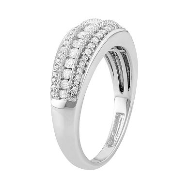 HDI 10k White Gold 1/2 Carat T.W. Diamond Multi Row Ring
