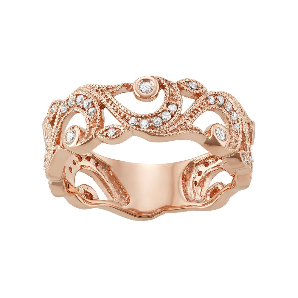 10k Rose Gold 1/4 Carat Diamond Filigree Ring