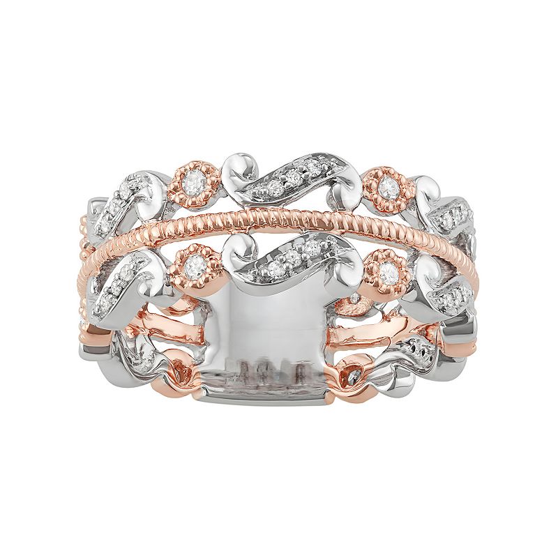 Two Tone 10k White Gold 1/4 Carat T.W. Diamond Wave Ring, Womens, Size: 5