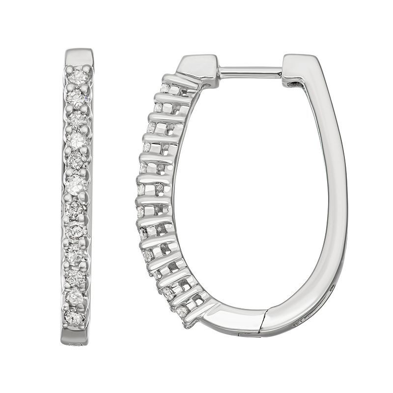10k White Gold 1/2 Carat T.W. Diamond Oval Hoop Earrings, Womens