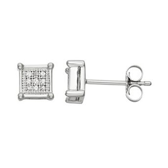 10k White Gold 1/10 Carat T.W. Diamond Square Stud Earrings