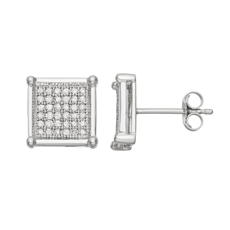 10k White Gold 1/3 Carat T.W. Diamond Square Stud Earrings, Womens