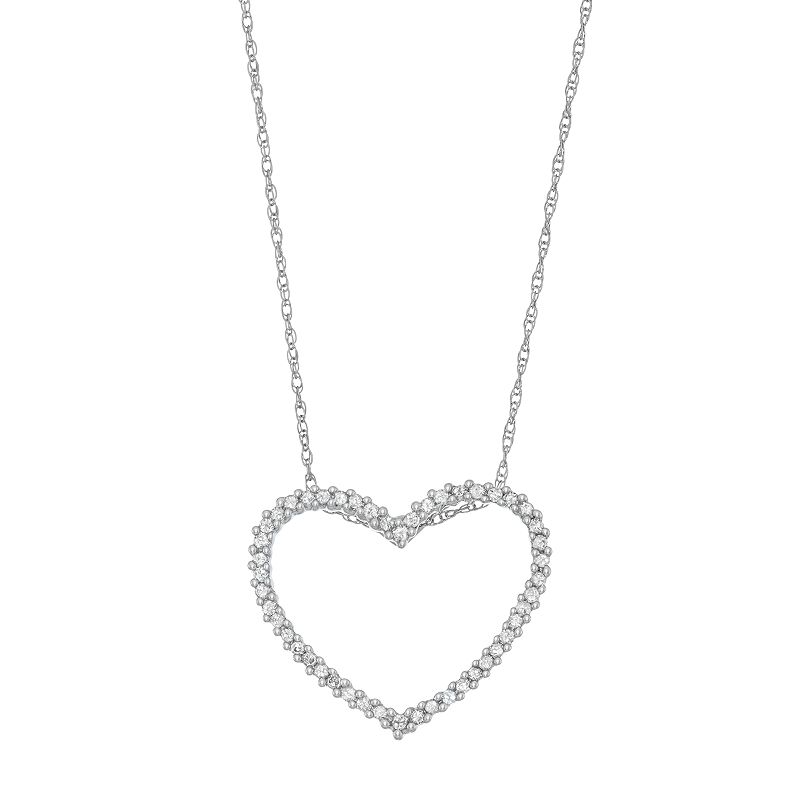 10k White Gold 1/4 Carat T.W. Diamond Heart Pendant, Womens