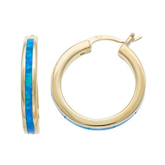 Nautica Rocks 14k Gold Over Silver Lab-Created Blue Opal Hoop Earrings