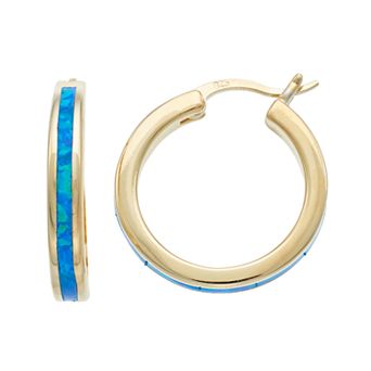 Nautica Rocks 14k Gold Over Silver Lab-Created Blue Opal Hoop Earrings