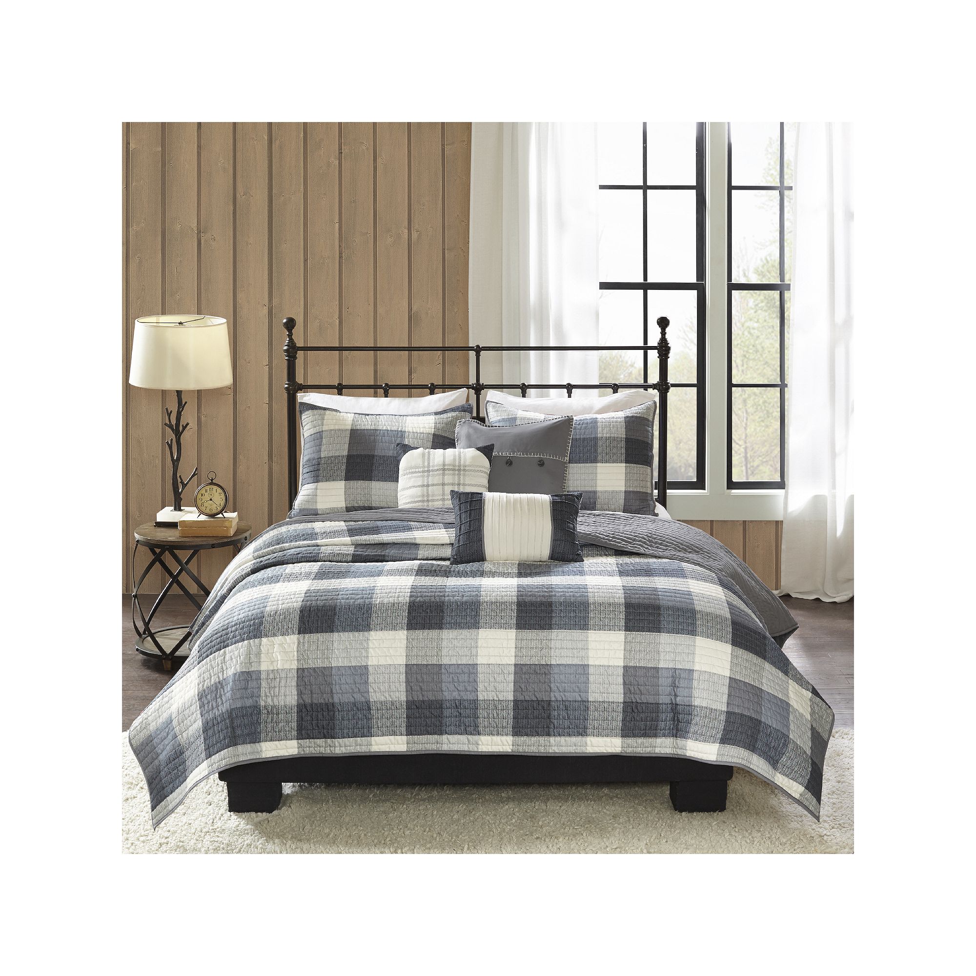 Madison Park 6-piece Pioneer Herringbone Plaid Quilt Set with Shams and Thr