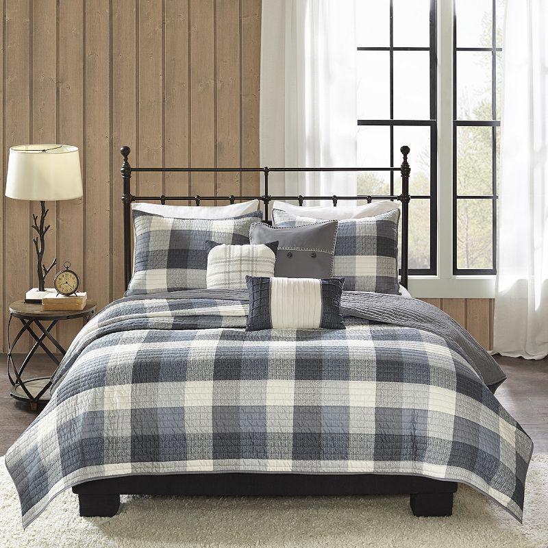 6pc Full/Queen Warren Herringbone Quilted Reversible Coverlet Set with Decorative Pillows Gray - Madison Park