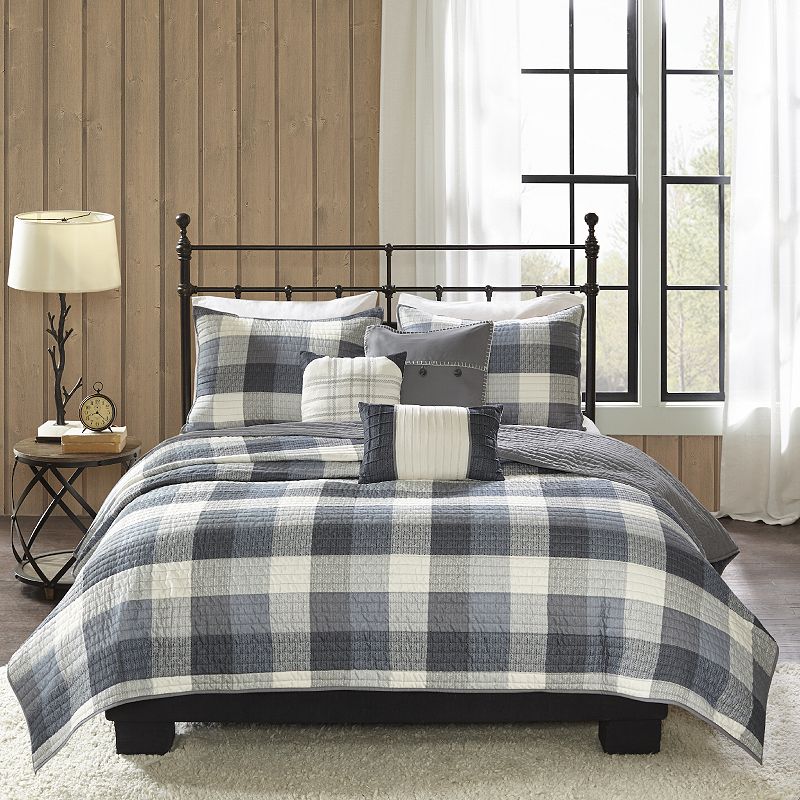 Madison Park 6-piece Pioneer Herringbone Plaid Quilt Set with Shams and Thr